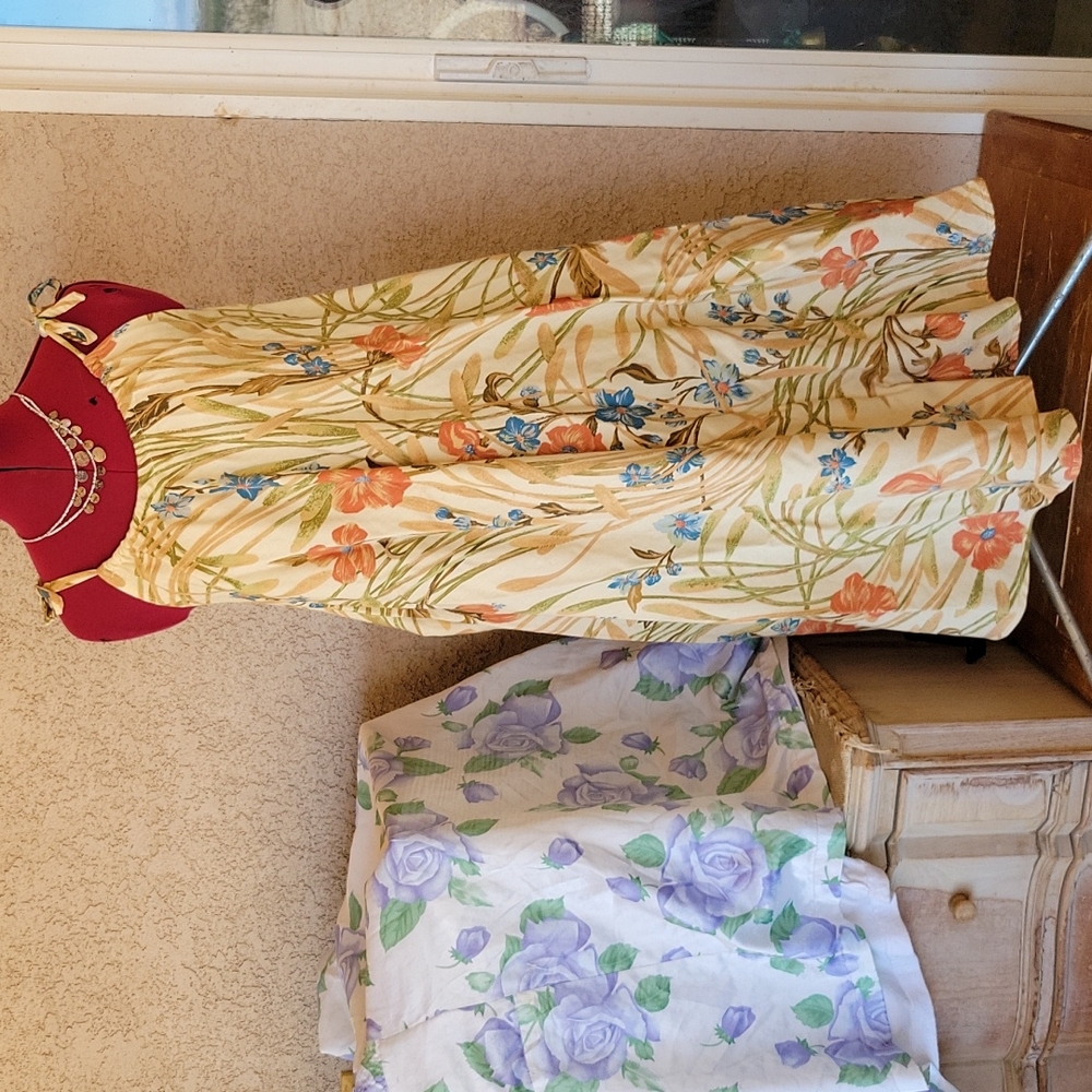 1970's Cotton Screenprint OOAK Groovy Maxi Sun Dress sz S to XL